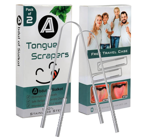 Tongue Cleaner for Hygiene,100% Stainless Steel for Oral CareTongue Scraper with Travel Case,Bad Breath Treatment Tongue Scraper for Adults Pack o...