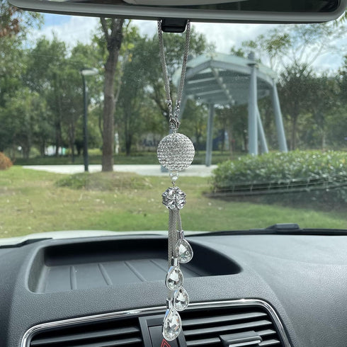 Bling Car Accessories for Women and Man,Cute Decor Women,Lucky Crystal Sun Catcher Ornament,Rear View Mirror Ball Charm (30 mm Clear) (White)...