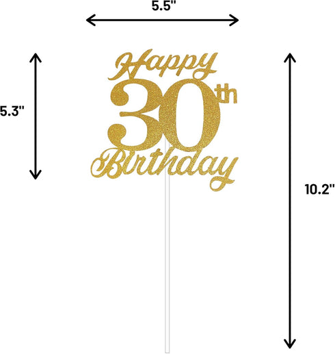 30th Birthday Cake Topper, 30th Happy Birthday Party Decoration with Premium Gold Glitter...