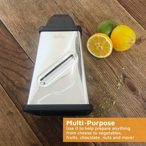 Jean-Patrique Stainless Steel Cheese Grater with Handle - Four-Sided Box, Dishwasher Safe - Pasmesan Cheese Shredder, Citrus Zester...