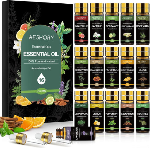 Essential Oils Set 16 x 5ml, Aromatherapy Oils for Diffuser, Humidifiers, Skin Care, Massage, Essential Oil Scent for DIY Candle and Soap Making 0...