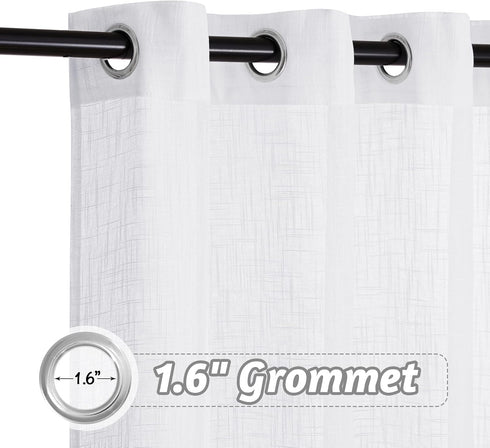 RYB HOME White Curtains Sheer - Linen Textured Wave Semi Sheer Farmhouse Window Curtain Set for Bedroom Living Room Office Diffuse Sunlight Furnit...