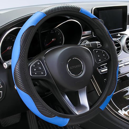 Car Steering Wheel Cover, 15 inch Microfiber Leather Carbon Fiber Soft Anti-Slip Breathable, Universal Size Elastic Car Accessory for Most Cars (B...