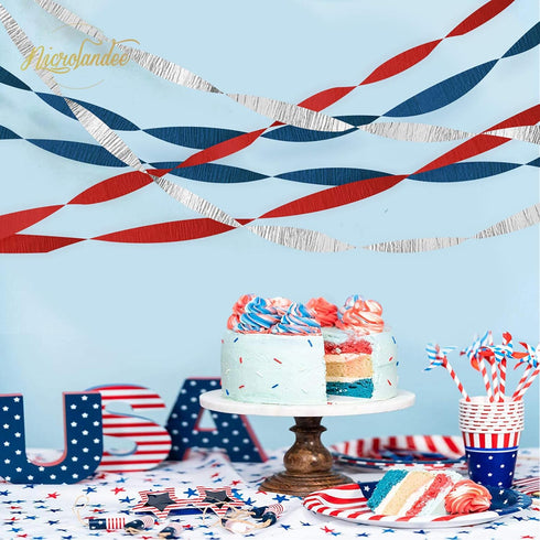 NICROLANDEE Patriotic Decorations - 8 Rolls Red White Blue Crepe Paper Streamers Tassels Streamer Paper for 4th of July Decorations Independence D...