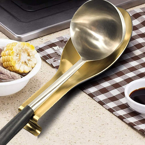 Stainless Steel Spoon Rest (2 Pack), VOJACO Spoon Rest for Kitchen Counter, Gold Spoon Holder for Stove Top for Spoons, Ladle, Spatula, Cooking Ut...