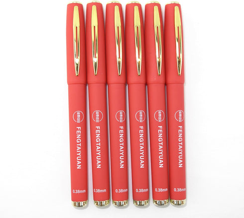 Fengtaiyuan R038P18x6 Red Gel Ink Rollerball Pens - Comfortable Non-Slip Grip, Red Ink, Ultra Fine, 0.38mm, Quick-Drying Ink, 6-Piece Box (R038P18...