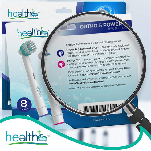Compatible Oral-B Electric Toothbrush Ortho and Power Tip Bristle Replacement Head - 8-Pack | Braces Brush Heads with Dupont Bristles | Interproxi...