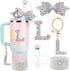 Water Bottle Accessories Set for Stanley Cup 30Oz, Letter Charms, Diamond Straw Cover, Glitter Silicone Boot...