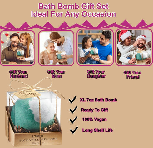 Bath Bombs for Women and Men, Natural AromatherapyBath Bombs, Handmade Eucalyptus Shower Bombs with Mint Fragrance for Spa Bubble Bath, Body Self ...