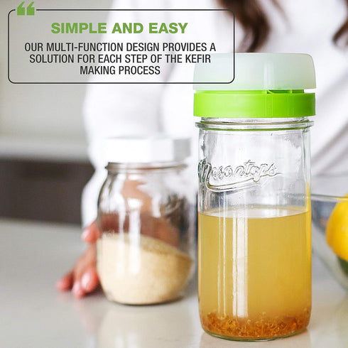 Masontops kefir lid mason jar lids wide mouth mason jar lids living culture grain drainer starter kit for home fermentation 2 packs...