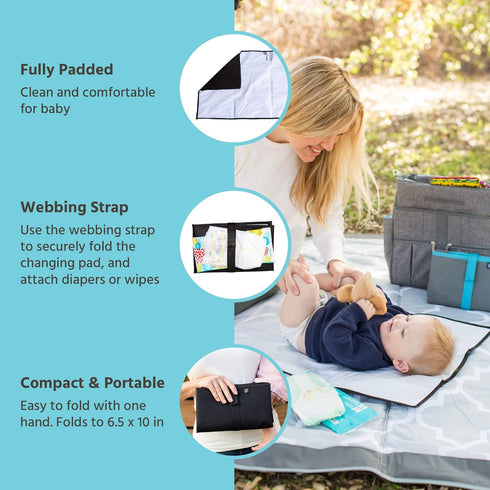 J.L. Childress Full Body Portable Changing Pad - Baby Diaper Changing Pad for Travel - Padded, Waterproof, Foldable - Extra-Large 19" x 30" - Blac...