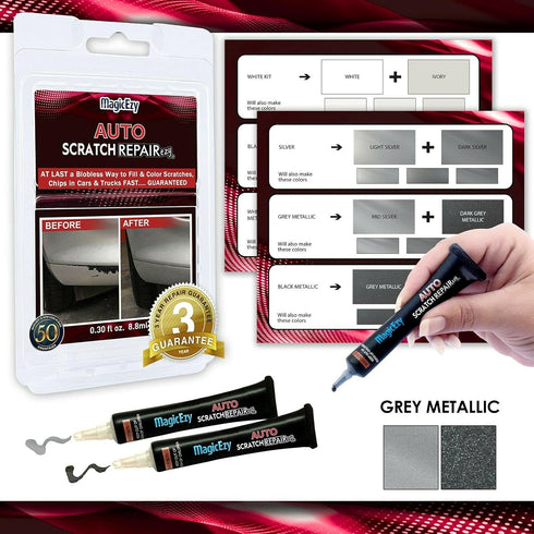 MagicEzy Auto Scratch RepairEzy - (Gray Metallic) Touch Up Paint for Car Scratches and Chip Repairs | All Makes and Models | No Need for Factory C...