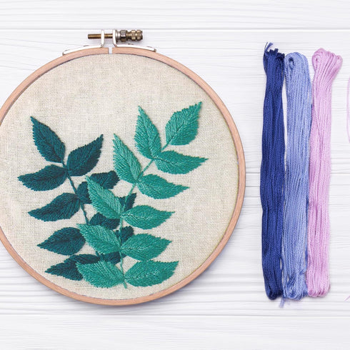 Leisure Arts Embroidery Kit 4" Teal Leaves - cross stitch kits for beginners - embroidery kit for beginners - embroidery kits for adults - embroid...