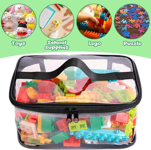 4 Packs Clear Toy Storage Bags- 9.4 x 6.7 x 4.3 Inch Transparent PVC Toy Organizing Bags with Zipper- Waterproof Toy Storage Organizer Pouch for B...