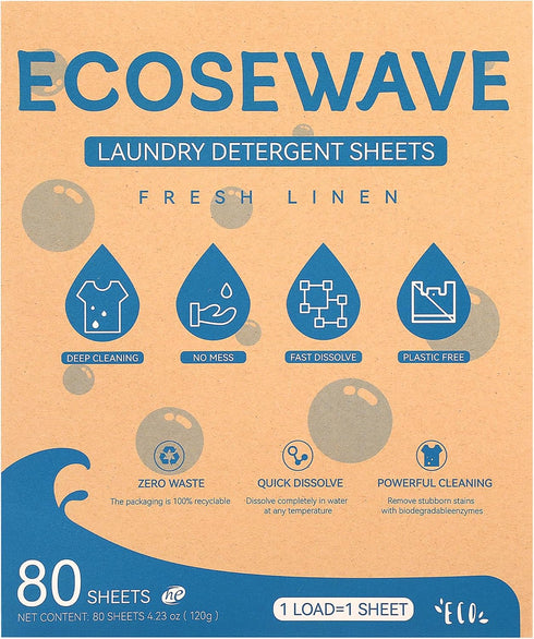 Laundry Detergent Sheets, 80 sheets, Fresh linen Scent, Hypoallergenic and Eco-Friendly Laundry Strip, Perfect for Travel Camping,Apartments, Dorm...