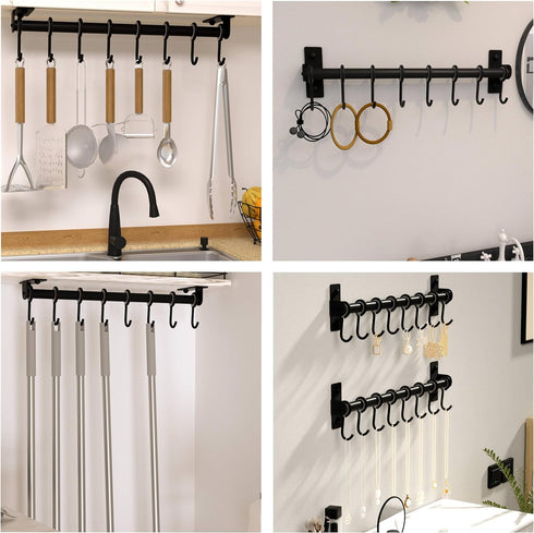 Dseap Kitchen Utensil Holder Hanger, Pot and Pan Rack Wall Mount, Kitchen Rail with 8 Hooks for Hanging Cooking Utensils, Mugs, Spoons, Wall Mount...