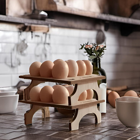 Stackable Wooden Egg Holder Countertop Egg Organizer for Fresh Eggs,Rustic Double Layer Egg Tray Rack Gathering 24 Eggs Display Stand for Home Kit...