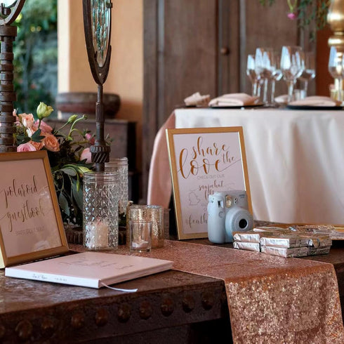 Rose Gold Glitter Sequin Table Runner 12x72 inch for Sparkling Your Party Home Table Docorations Happy Birthday Wedding Bridal Shower Baby Shower...