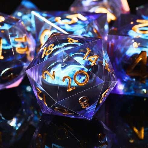 AUSTOR 7 Die DND Dice Set 7 Pieces Blue Flame Dragon Resin Dice Role Playing D and D Dice D20 D12 D10 D8 D6 D4 Sharp Edge Dungeons and Dragons Dic...