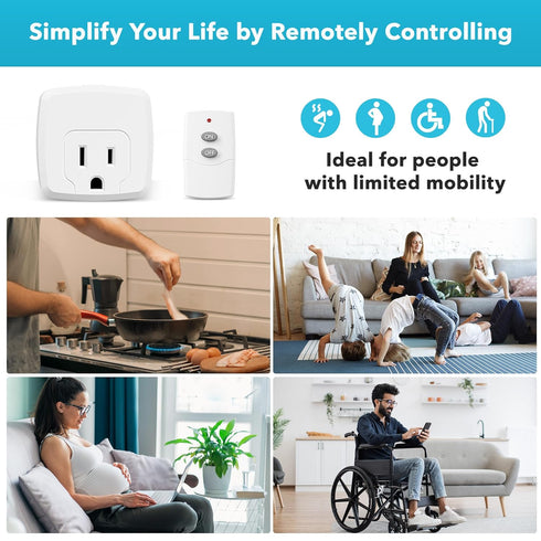 HBN Remote Control Outlet with 100FT RF Signal, Wireless On Off Switch Plug for Household Appliances, Battery Included, 15A/1875W(1 Outlet + 1Remo...