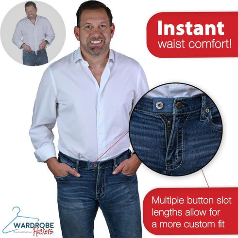 Button Extender for Pants Waist Extenders for Pants for Men and Women (6-Piece Multiple Styles) Adjustable Jeans Button Extender – Black Metal Hoo...