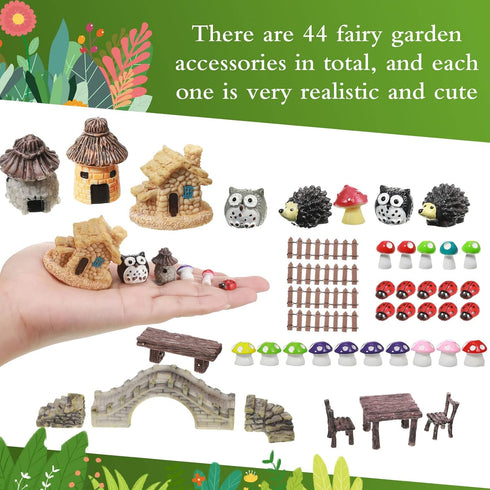 58 Pieces Miniature Garden Set, Fairy House Diorama Accessories Mini Figurines Micro Landscape Ornaments Mixed Model Trees for DIY Garden Decor Su...