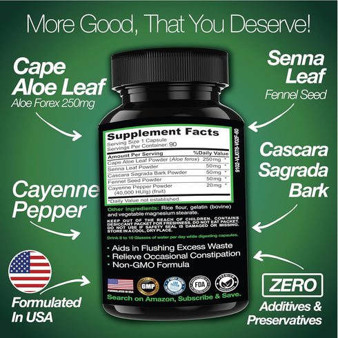 Cape Aloe Colon Cleanse, Detox & Flush - 90 Capsules. Gentle Constipation Relief and Bowel Movement Acting as Natural Herbal Laxative - Supports B...