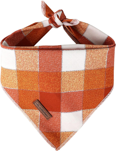 MR. CHUBBYFACE Fall Orange Plaid Dog Bandanas Reversible Triangle Bibs Scarf Accessories for Dogs Cats Pets...