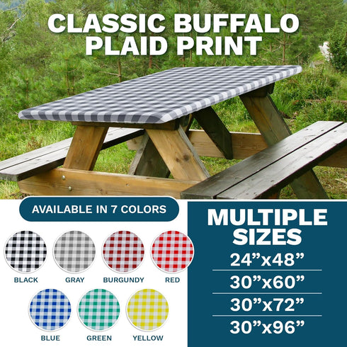 Sorfey Vinyl Picnic Table Fitted Tablecloth Cover, Checkered Design, Flannel Backed Lining, 28 x 72 Inch Blue...