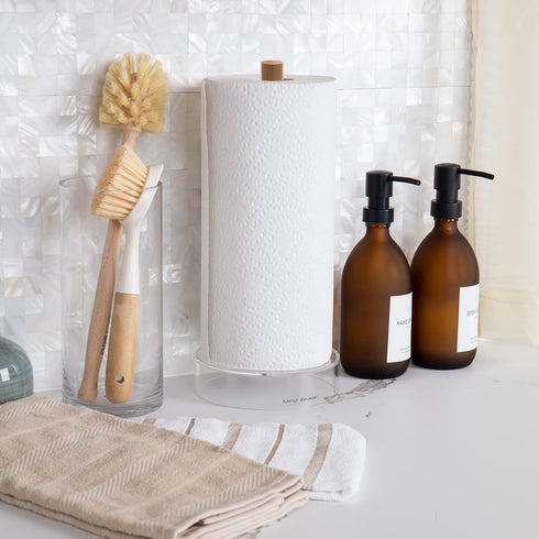 Mind Reader Paper Towel Holder, Kichen Storage, Countertop Organizer, Caddy, Kitchen, Acrylic, 6"L x 6"W x 14.65"H, Brown...