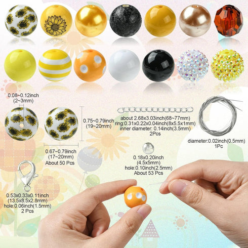 Stiesy 50 Pcs Sunflower Theme Chunky Bubblegum Beads Gumball Rhinestone Jumbo Plastic Beads Extender Chains Beading Wire for Crafts Jewelry Making...