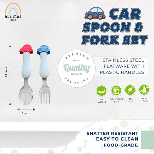 ARI MES - BPA-Free Toddler Car Utensils - Easy-Grip Car Spoon and Fork Set for Kids...