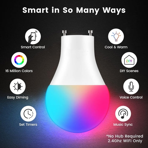 OHLUX GU24 Smart Light Bulbs Compatible with Alexa, 10W 900LM Super Bright, RGBCW Color Changing GU24 LED Bulb, 120V 100W Halogen Replacement, 2Pa...