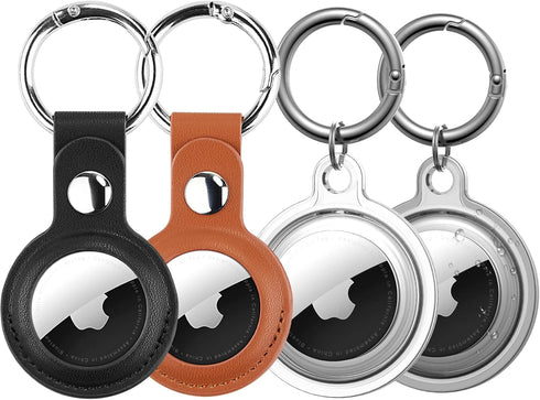 Waterproof Airtag Holder, DDJ 4 Pack Airtag Keychain, AirTag Case for Dog Collar, Luggage, Keys, Full Body Anti-Scratch Protective (PU Leather: Bl...