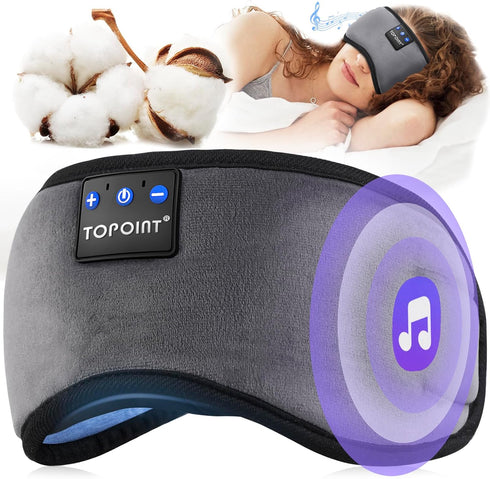 TOPOINT Sleep Mask Headphones with Wireless Bluetooth 5.3, Eye Mask White Noise Headphones for Sleeping Mask Light Blocking, Timer, 14 Hours for W...