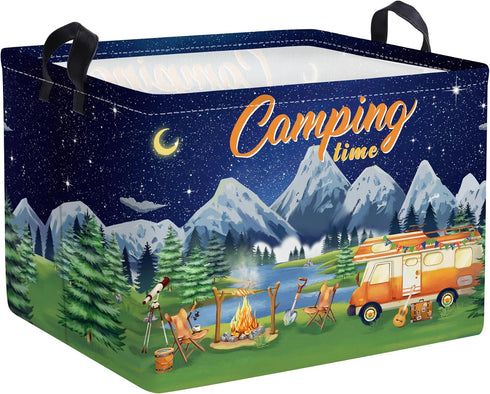 Clastyle Black Night Camping Storage Basket Clothes Toy Tool Food Picnic Basket Outdoor Beach Pool Towel Basket Rectangle Moutain Lake Fir Tree Ca...