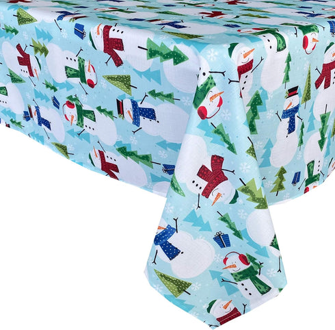 Newbridge Blue Snowman Fun Christmas Fabric Napkins, Cheerful Snowmen and Evergreen Tree Print Xmas Soil Resistant, No Iron Easy Care Tablecloth, ...