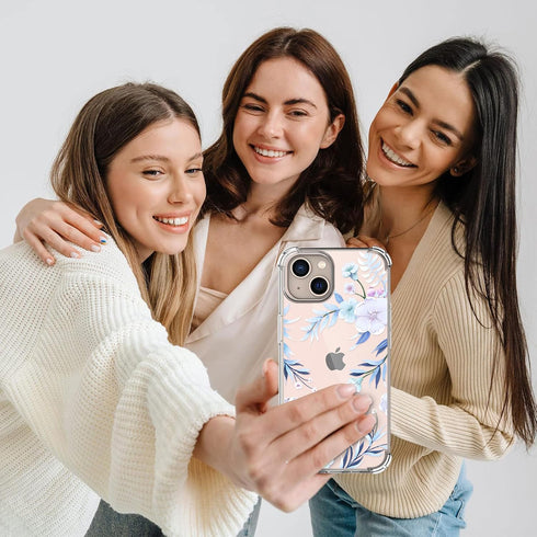 Compatible with iPhone 15 Case with Screen Protector, Flower Pattern Design, Floral Clear Women Phone Case Shockproof Protective Soft Bumper Cover...
