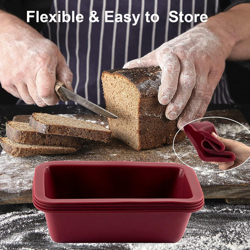 Silicone Mini Loaf Pan Set of 4, NonStick Easy Release Rectangle Silicone Mini Cake Pan for Baking Bread, Flexible BPA Free Silione Baking Mold an...