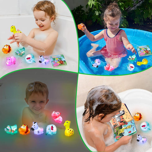 Light Up Bath Toys for Toddlers Kids Baby Boys Girls, No Hole Bath Toys with Bath Book & Organizer, Glow Bath Time Toys for Bathrooms Pool, Animal...