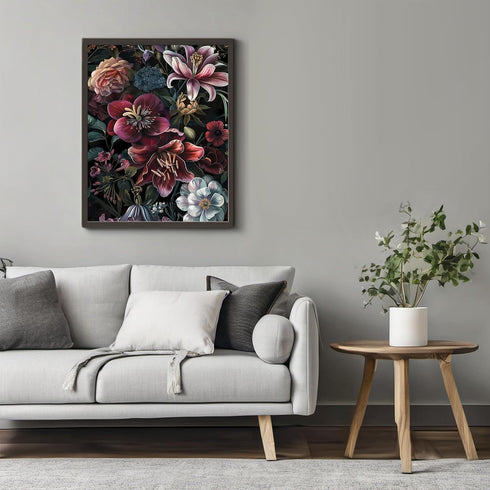 Posterizer 1 pcs-chic lush flowers with dark background-Floral & Botanical Art-Abstract & Modern Art-Decor for Home & Office- UNFRAMED Wall Art...