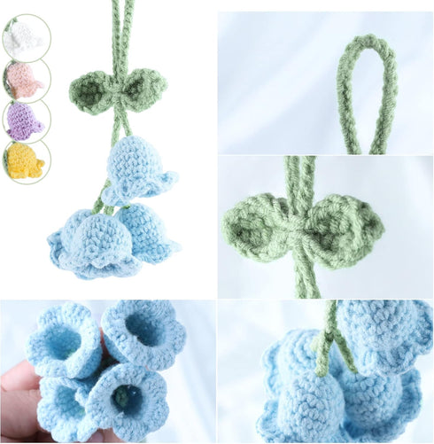 Mirror Hanging Car Accessories Cute Little Lily of The Valley, Hand Knitted Crochet Flower Decor for Mirror, Rear View Mirrors,Key Chains (Pink)...
