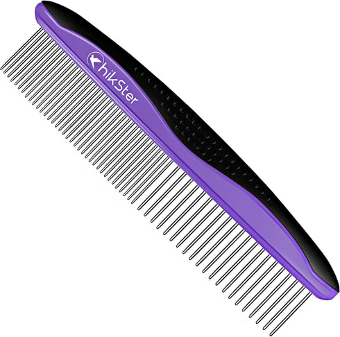 Dog Comb for Grooming Pet Comb with Stainless Steel Rounded Teeth Rubber Handle for Large Medium & Small Cat Comb Removes Knots & Tangled Hair...
