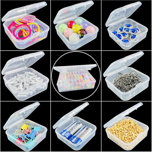 Bead Organizer Box, 30Pcs Small Clear Plastic Bead Storage Containers, 1 Craft Storage Box with Hinged Lid, 42 Labels, Mini Box for Jewelry Making...