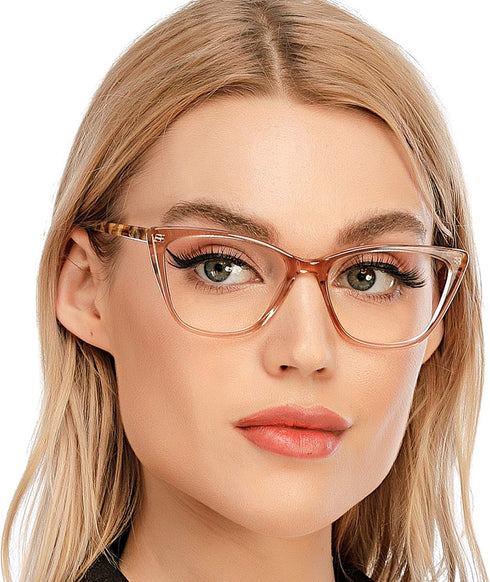 Cateye Blue Light Blocking Reading Glasses, Fashion Oversized Computer Readers Anti UV Ray/Eye Strain/Glare Eyeglasses Women, Champagne 1.75...