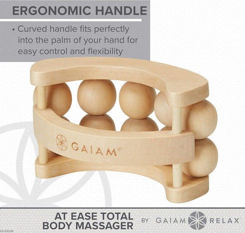 Gaiam Relax Massage Ball Roller - Handheld Wooden Total Body Massager for Back, Neck, Foot, Calf, Leg, Arm | Deep Tissue Massager Relief for Sore ...