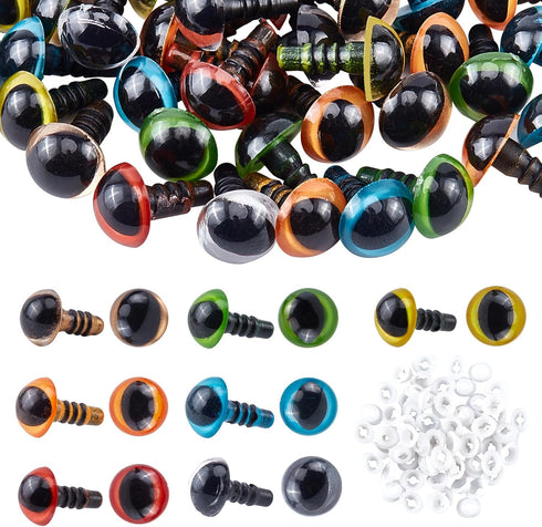 PH PandaHall 70pcs Plastic Safety Eyes 10mm Craft Eyes Amigurumi Cat Eyes with 70pcs Washers for Puppet, Plush Animal, Stuffed Animals, Teddy Pupp...