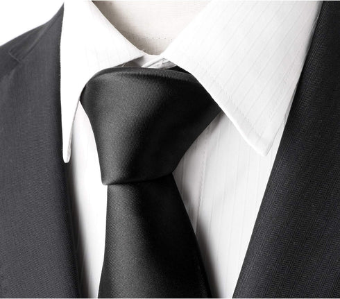 Black Tie Men Women Solid Satin Tie-Black...