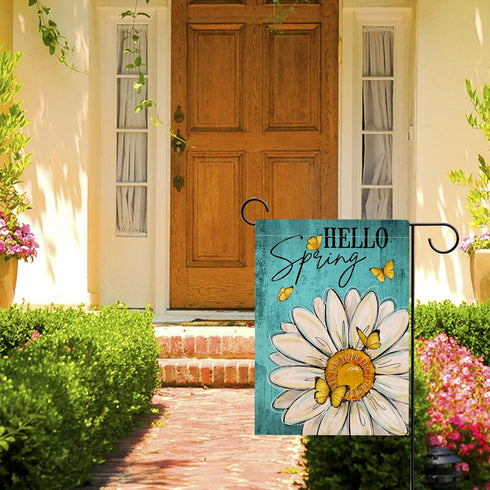 Hello Spring Daisy Flower Garden Flag Double Sided, Floral Butterfly Decorative Yard Outdoor Home Small Decor, Summer Farmhouse Burlap Outside Hou...