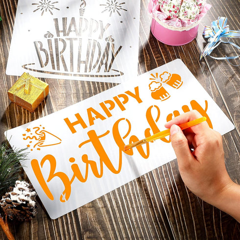 Xuniea 12 Piece Birthday Stencils - Happy Birthday Templates & Cake Candle Pattern for Drawing, Card Making & DIY Decor...